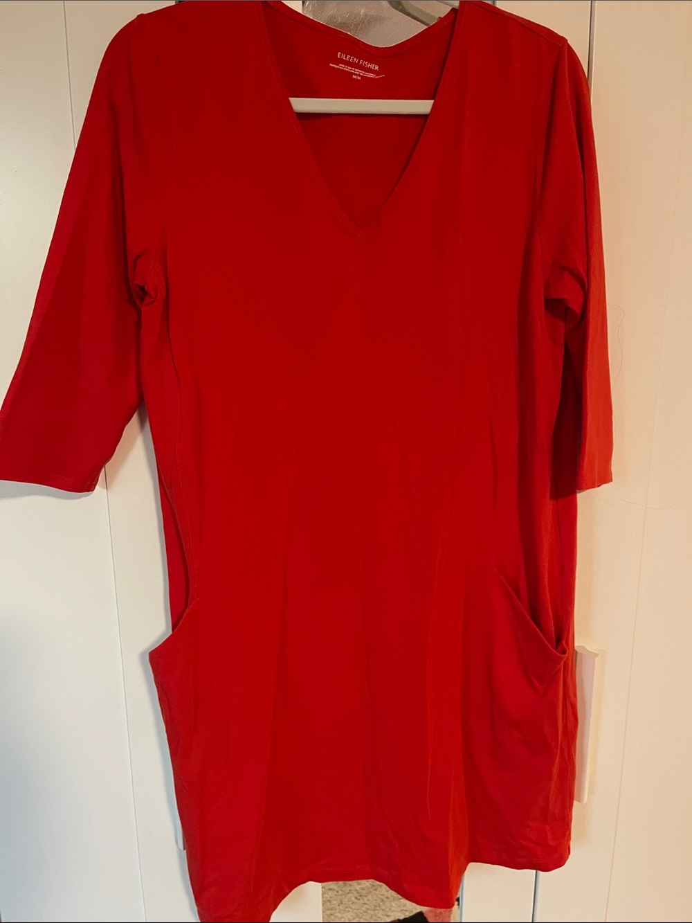 Eileen Fisher Bright Red V-Neck Tunic with Pockets